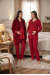 Effortt 8088V Vişne Kadife Sabahlıklı Dantelli Lohusa Pijama Takımı